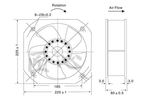 HA22580HB2L 22580 220V 225X225X80MM 全金属 耐高温 轴流风机