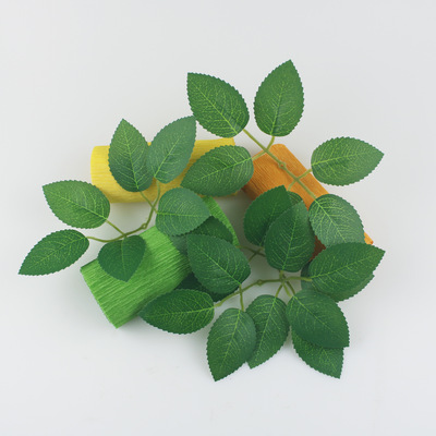 批发仿真六枝玫瑰花叶 绿色塑料树叶diy手工制作场地装饰植物叶子