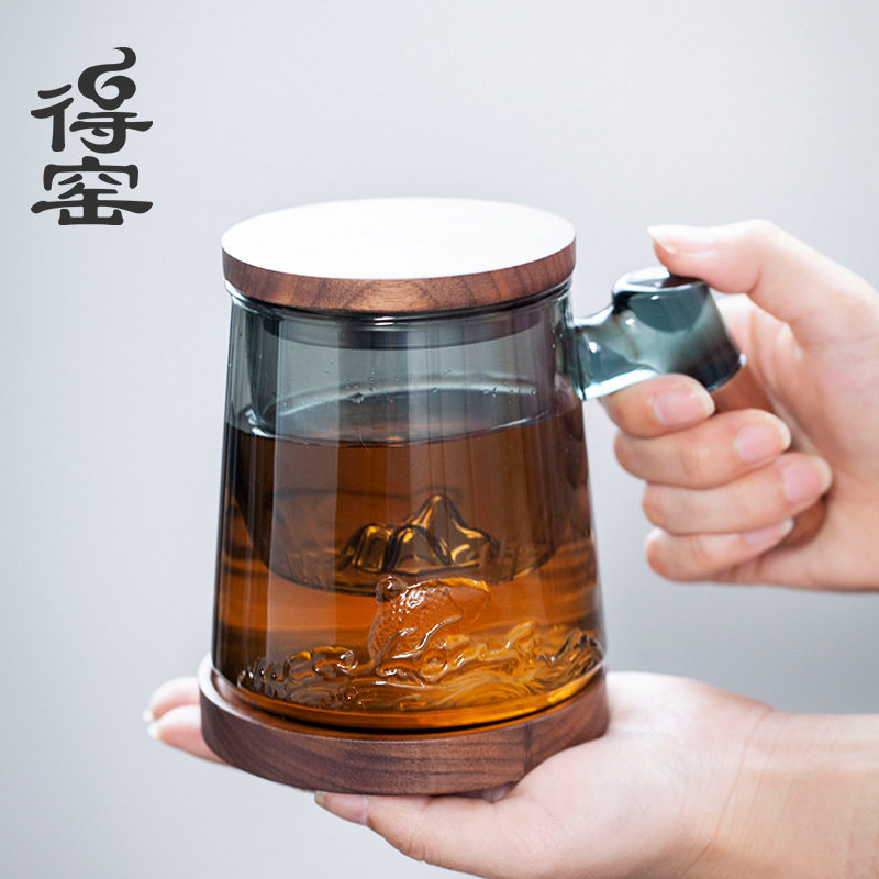 得窑茶水分离泡茶杯子喝水大容量男女陶瓷杯办公室马克杯带盖过滤