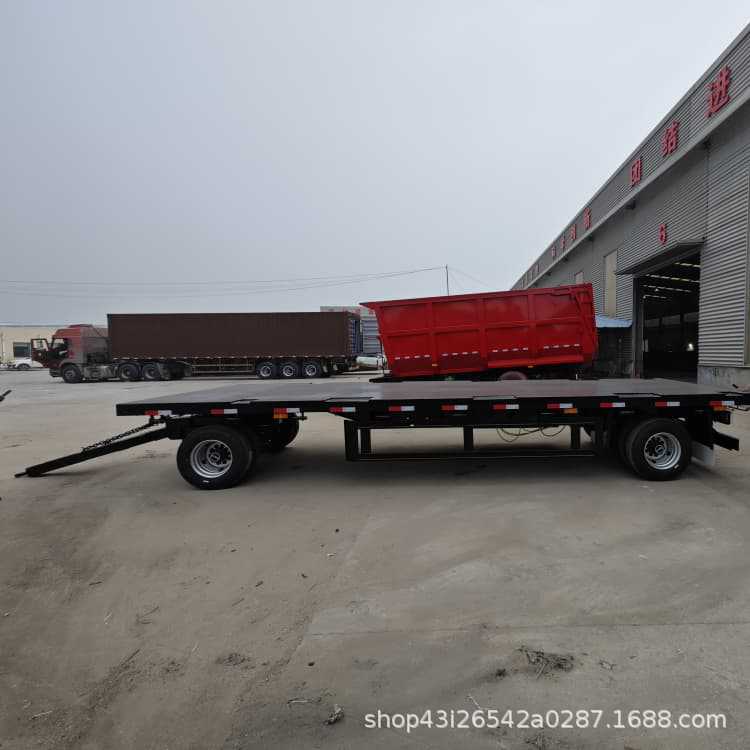 三桥8米平板全挂车 牵引爬梯装载机倒短拖车 结构合理