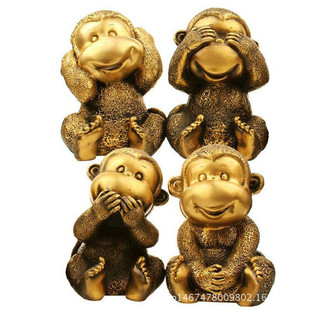 纯铜生肖猴子摆件铜器不听不说不看不动四不猴家居装饰工艺品