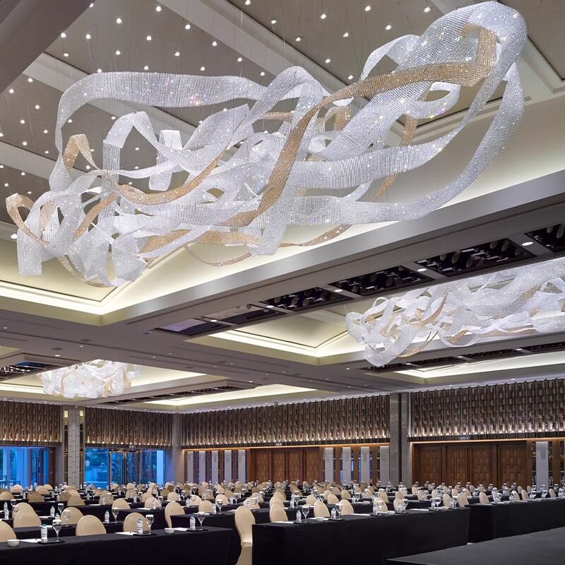 酒店大堂吊灯大型宴会厅水晶飘带吊灯售楼部沙盘艺术造型工程灯具