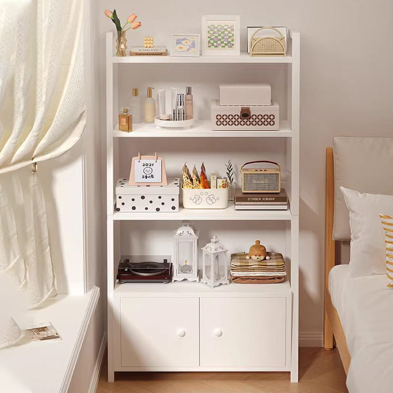 奶油风床头置物架落地书架床边收纳柜子储物柜家用多层书柜靠墙