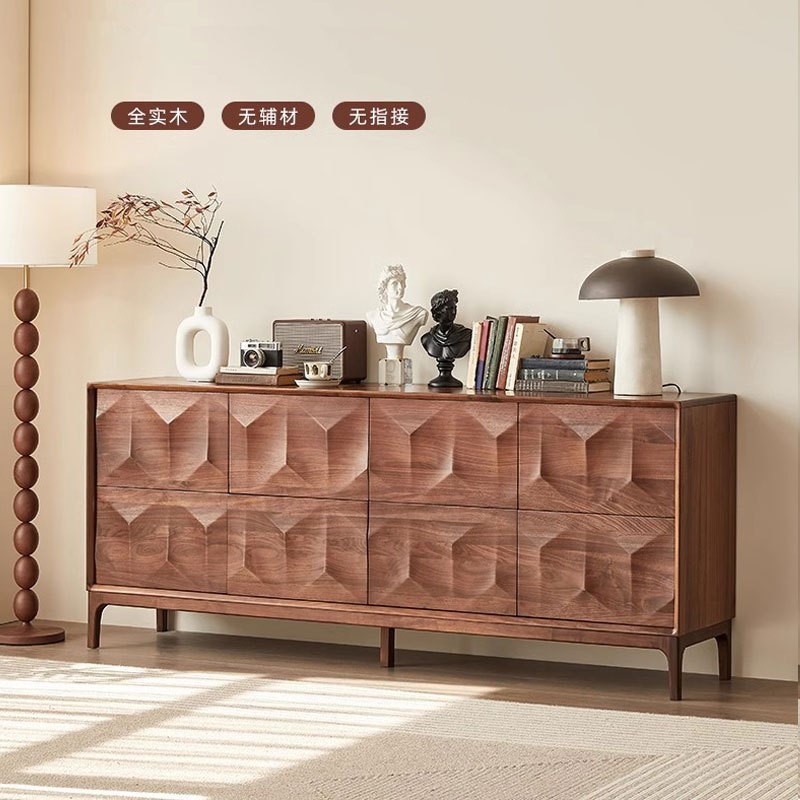 北美黑胡桃实木八斗柜卧室储物柜意式轻奢客厅边柜床尾六斗柜