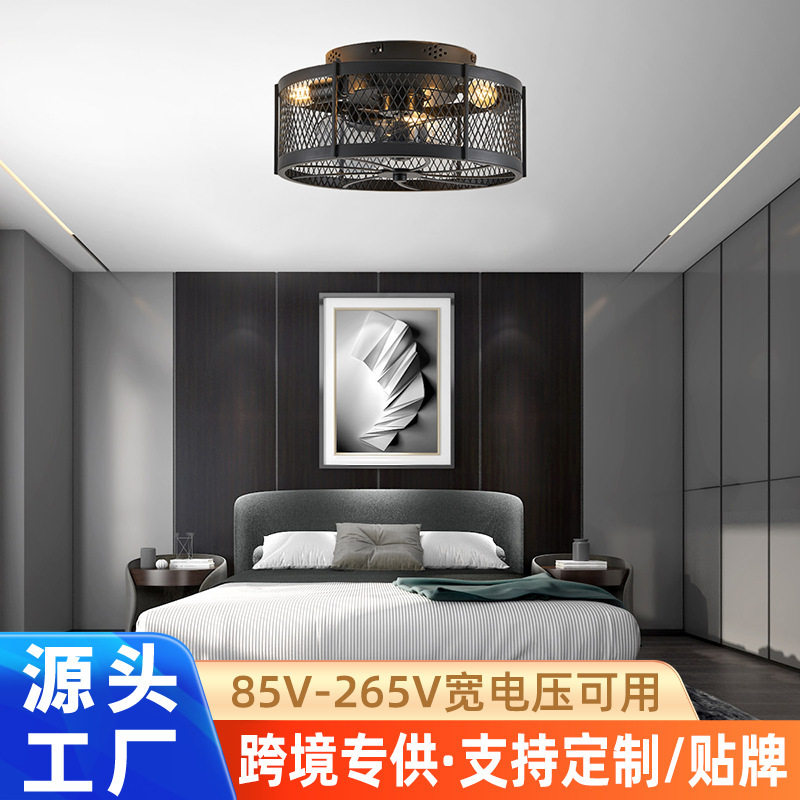 跨境铁笼子吸顶风扇灯吸吊卧室电扇灯创意农舍复古风吊扇灯图片