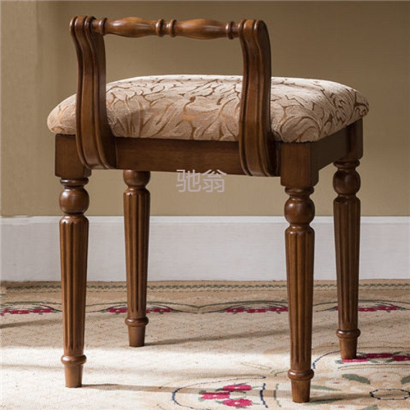 z%美式梳妆凳欧式全实木化妆凳靠背梳妆台椅子布艺软包简约公主凳