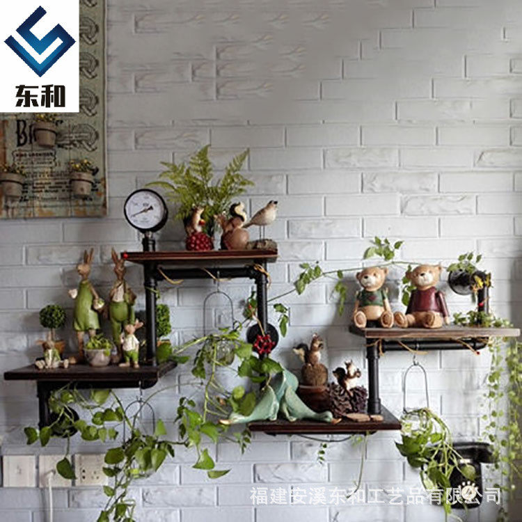 美式 LOFT工业风墙面隔板水管置物架 复古餐厅壁挂式收纳展示架