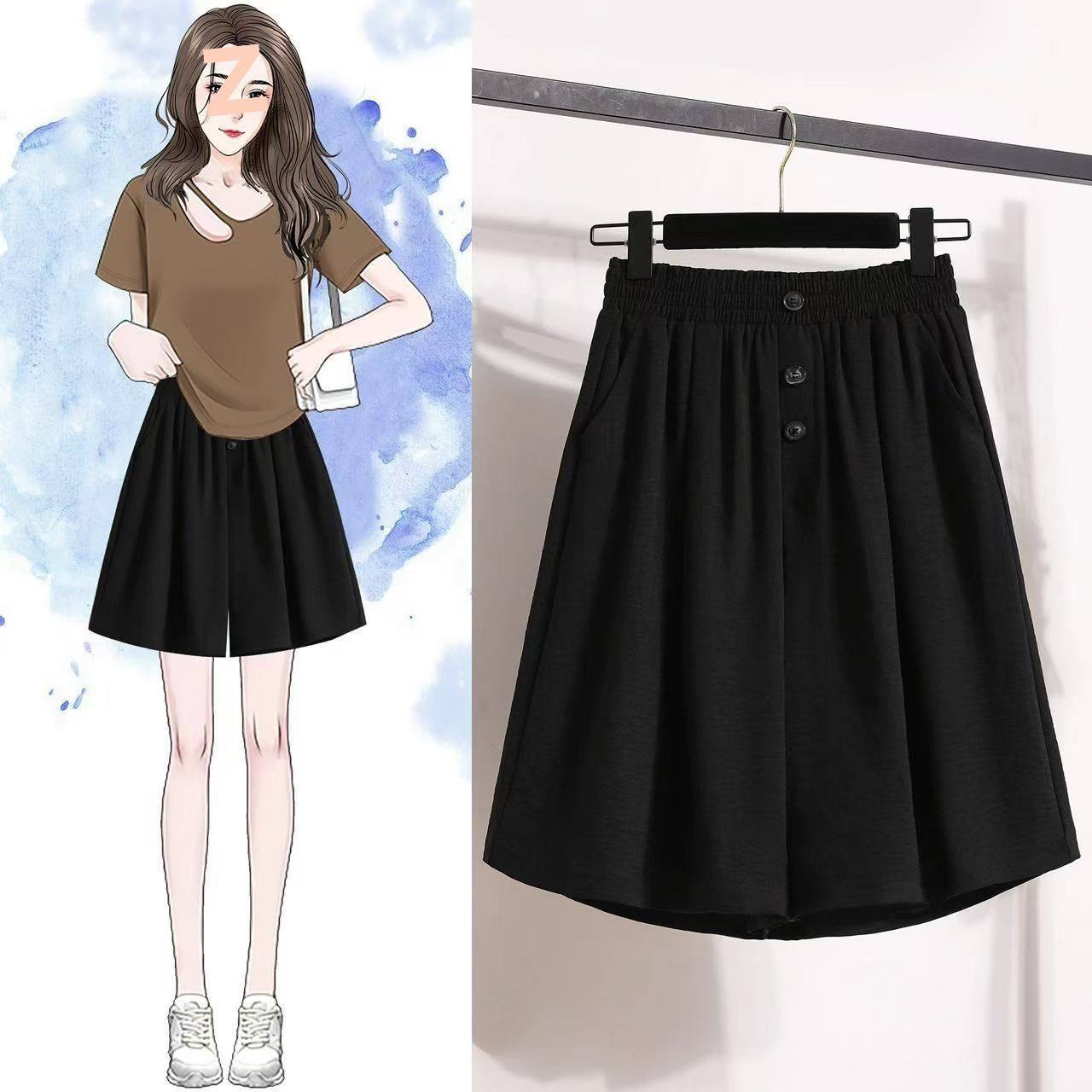 大码休闲五分新款中裤夏季高腰裤子薄款宽松阔腿松紧显瘦短裤,女装/女士精品,大码半身裙,淘宝优惠券,粉丝福利购,淘宝优惠卷