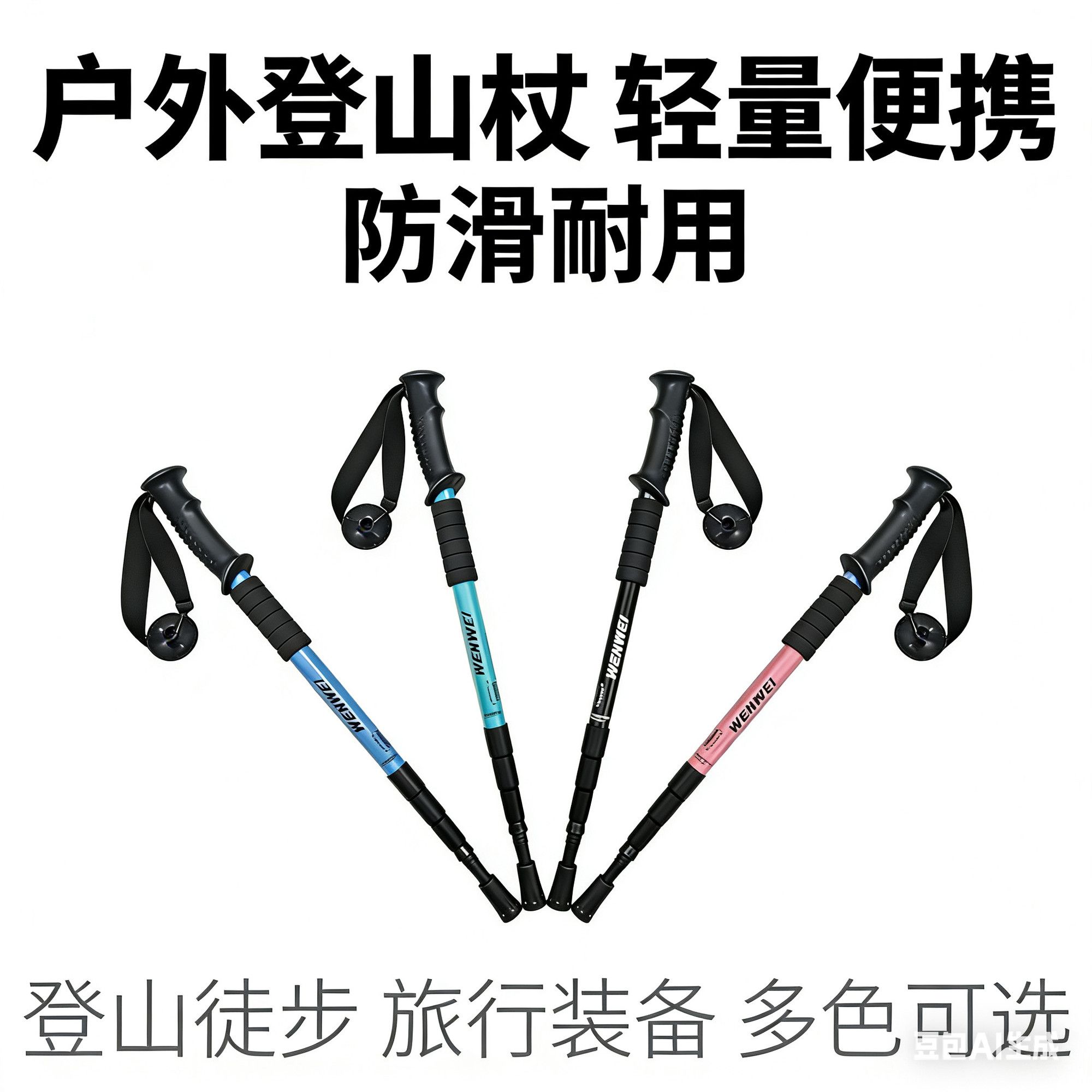 户外减震伸缩登山杖轻便钢制拐杖防滑爬山手杖