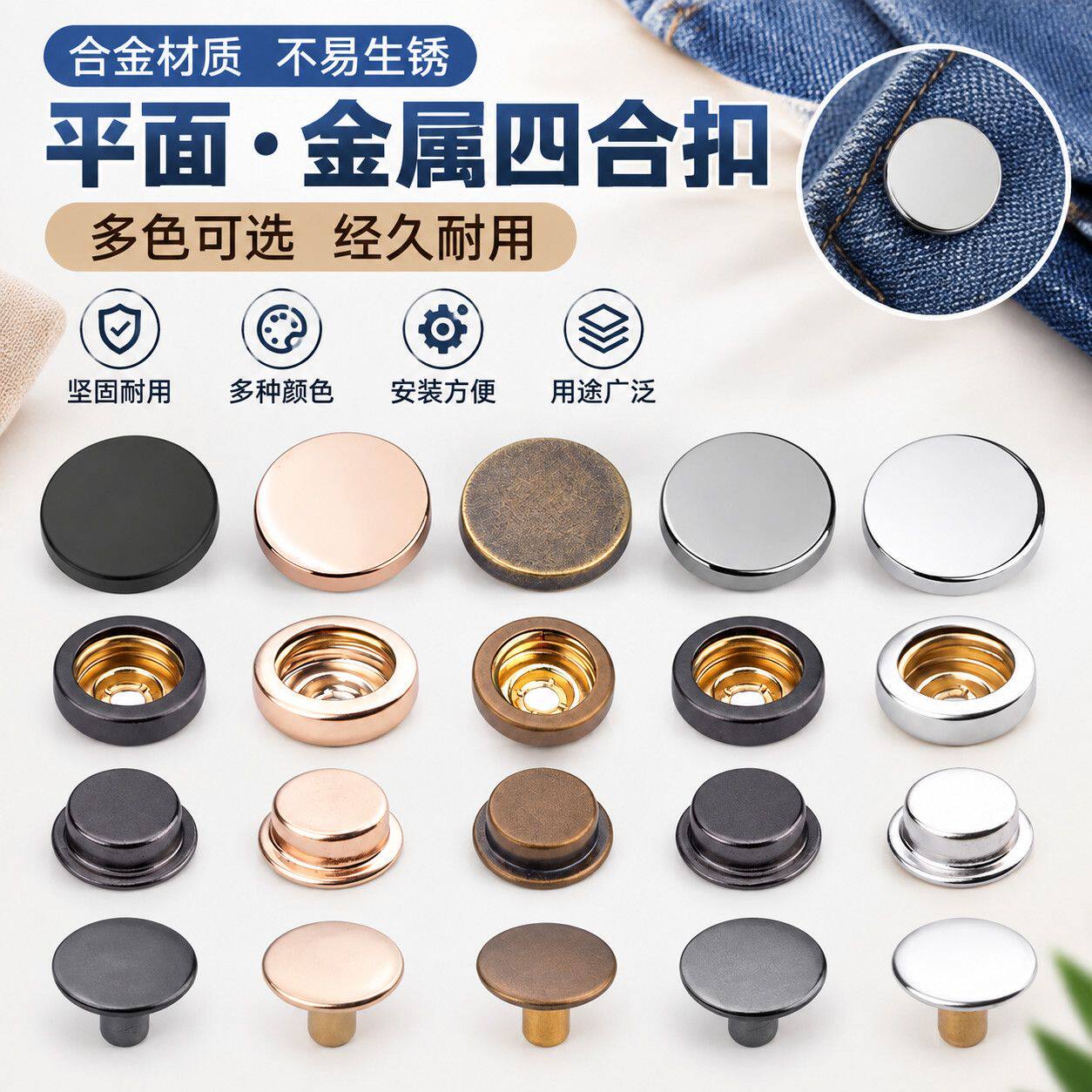羽绒服免缝四合扣金属子母暗扣衣服外套按压纽扣免钉维修替换扣子