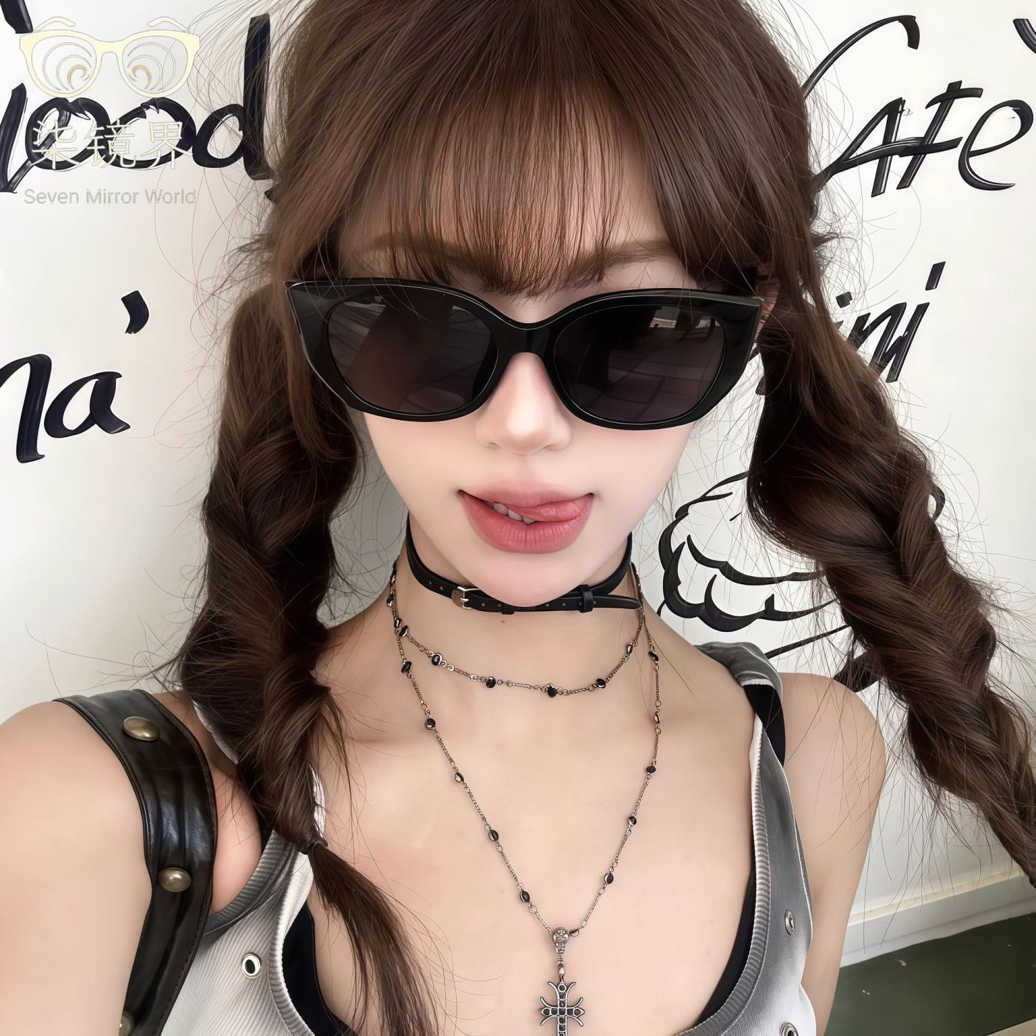 大框猫眼高级太阳镜女方圆脸开车拍照防晒防紫外线显瘦遮阳墨镜