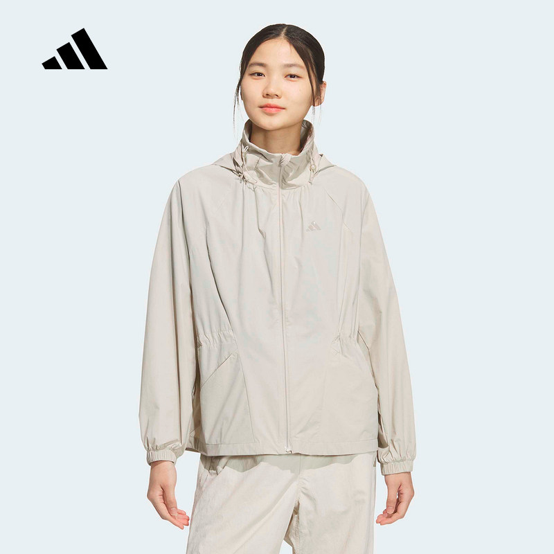 adidas阿迪达斯防风连帽外套2026夏女户外健身梭织夹克 KH2659