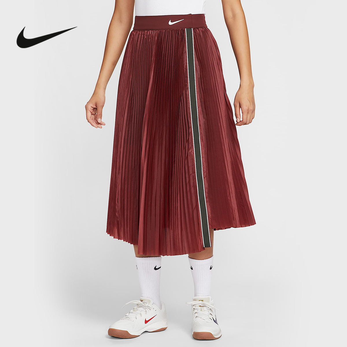 NIKE耐克女子运动裙夏新款休闲轻薄透气褶裥网球半身裙HF6443-619