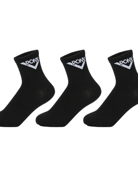 PONY波尼男女大童袜黑色中袜经典系列袜三双装241K3AI02BK