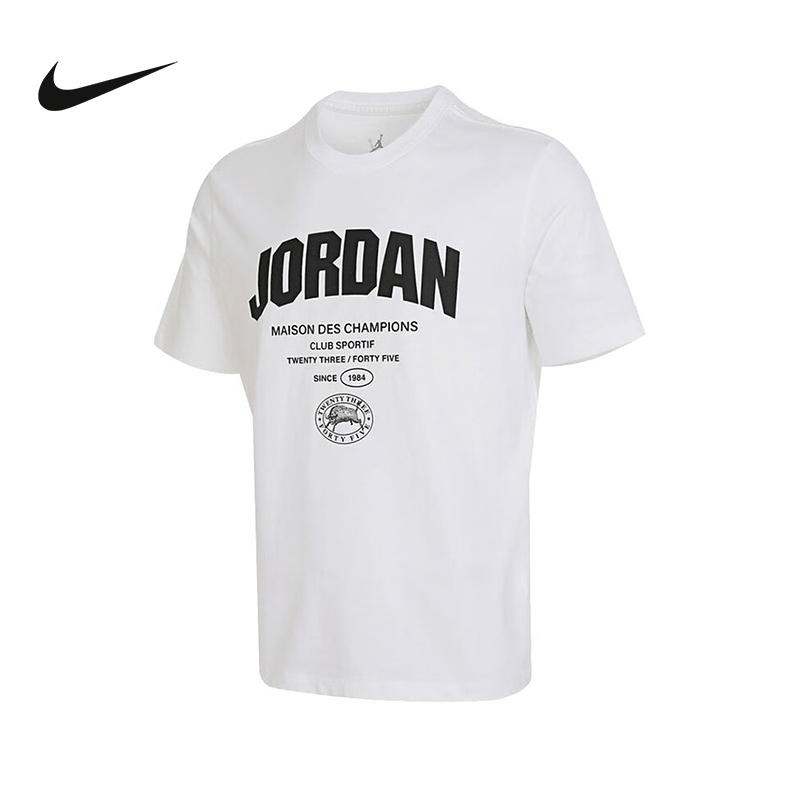 Jordan耐克白色短袖男夏新款运动休闲宽松速干印花t恤FZ1926-100