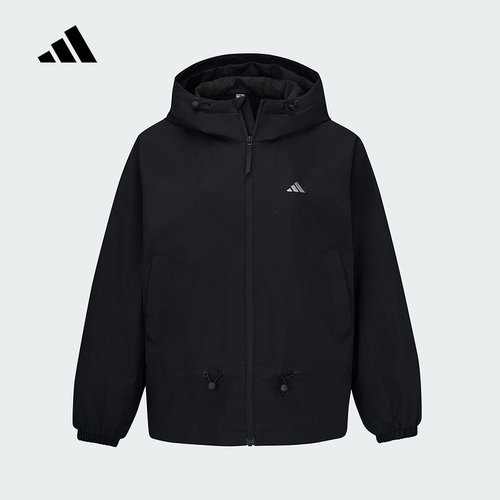adidas阿迪达斯梭织外套26春女宽松休闲防风户外连帽夹克 KS2807