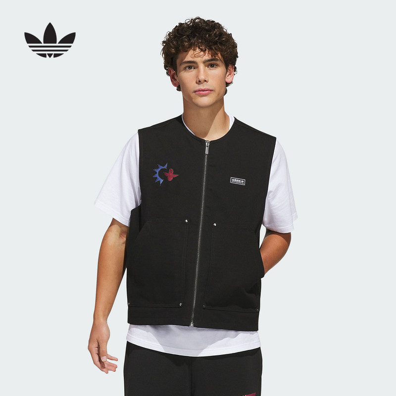 adidas阿迪达斯联名款滑板风双面穿棉背心男三叶草梭织马甲KQ6265