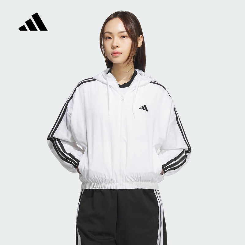阿迪达斯2025春女梭织夹克易用系运动休闲连帽夹克外套套装JZ2161