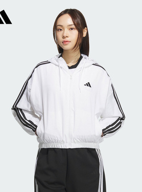 阿迪达斯2025春女梭织夹克易用系运动休闲连帽夹克外套套装JZ2