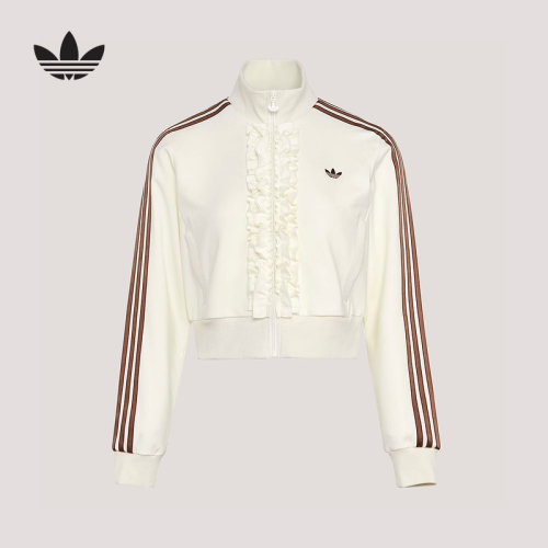 adidas阿迪达斯优雅针织荷叶边运动夹克26新款早春薄外套 KU9388