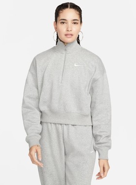 nike耐克卫衣女秋冬新款运动休闲加绒半拉链高领套头衫DQ5768-063