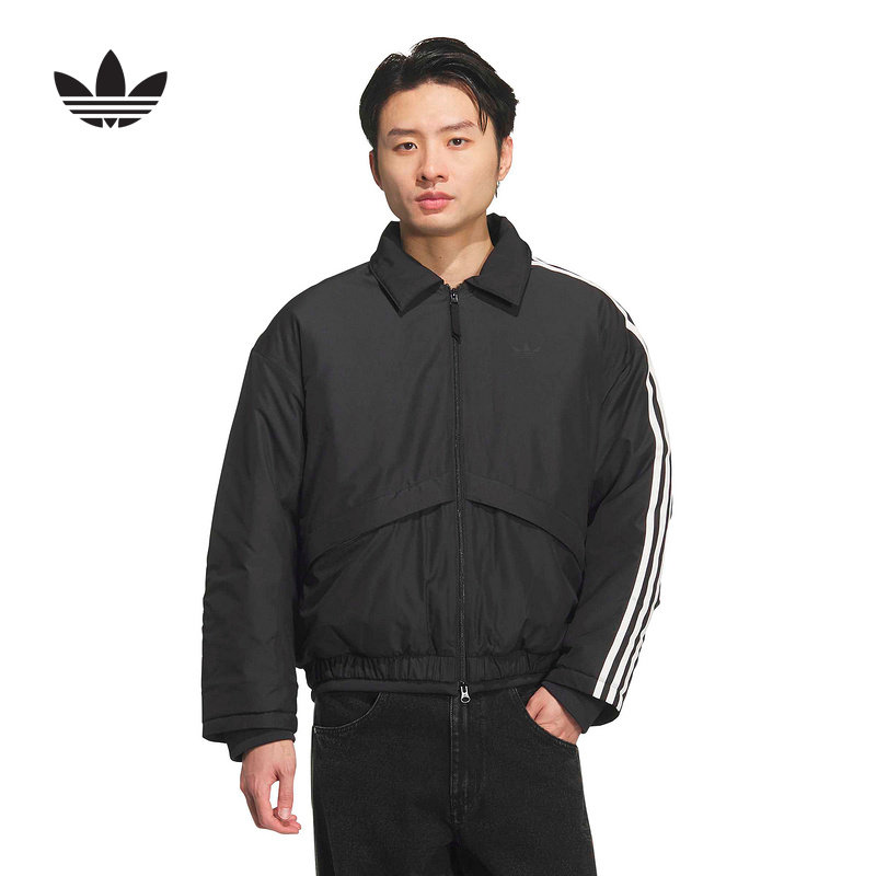 adidas阿迪达斯三叶草三条纹宽松棉衣夹克2026春男短棉服 KS5336