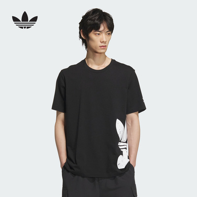 adidas阿迪达斯短袖黑色夏侧面大LOGO男宽松T恤JD3247