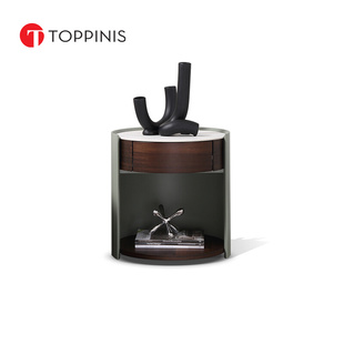 Toppinis意式 极简岩板床头柜卧室现代简约圆形烤漆小型床边置物柜