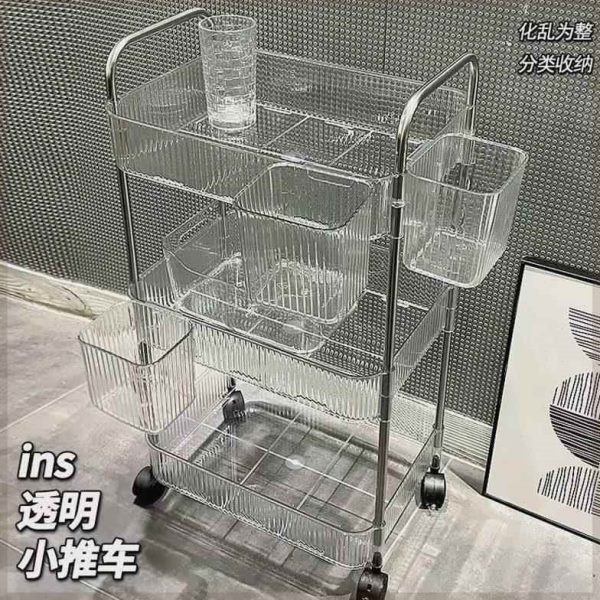 小推车置物架多层卧室移动亚克力化妆品收纳架子零食透明床头落地