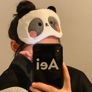 不睡眠可爱午休专用熊猫勒冬眼罩卡通遮光毛绒睡觉女生缓解眼疲劳