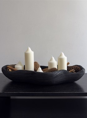 侘寂风创意花生木质托盘香薰蜡烛收纳盘家用客Q厅装饰高档摆盘民