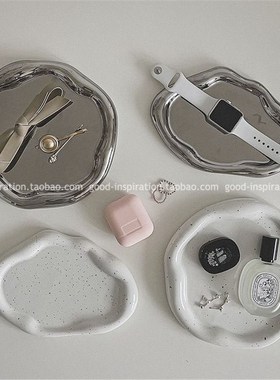 艺术轻奢托盘 Ins简约创意陶瓷镀银化妆品甜品摆台W民宿摆件摄影