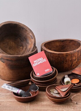 印度大小厚木盆进口摆件果盘托盘整木挖空K客厅古董侘寂赤贫风孤