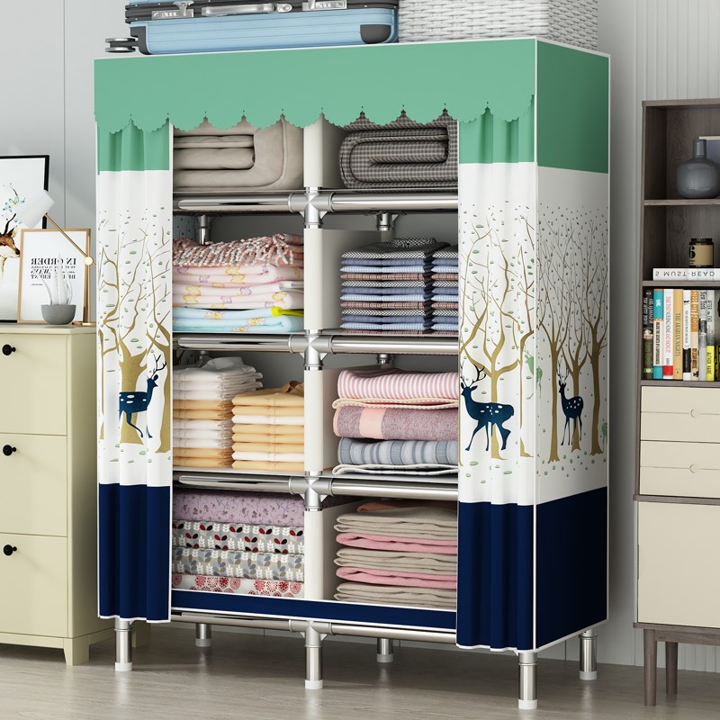 升级全钢架铝合金接p头简易衣柜加粗加固经济出租房卧室架子