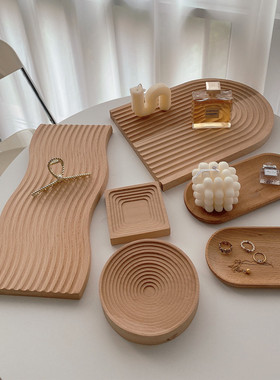 日式木质托盘香薰k摆件收纳ins风 现代简约高档入户玄关茶几装饰