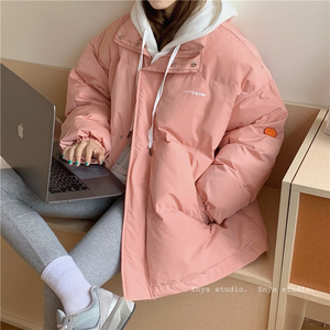 羽绒棉服女冬季2021新款爆款初中高中学生韩版短款假两件棉衣外套