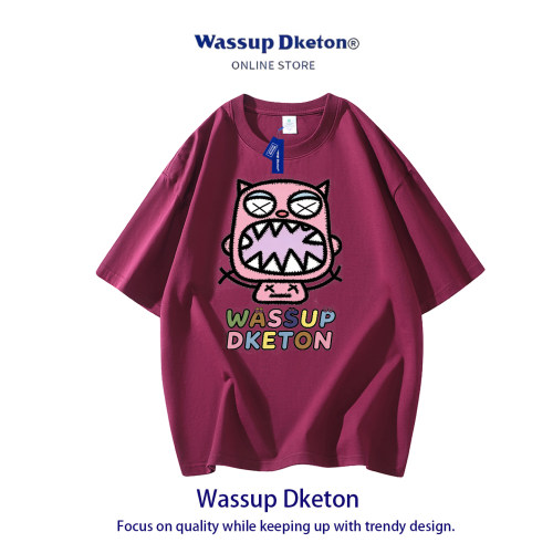 WASSUP DKETON夏季短袖T恤男女青少年学生宽松印花圆领纯棉上衣