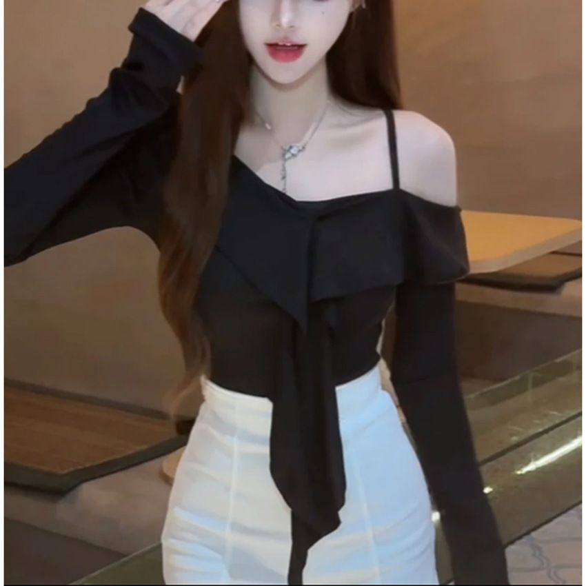 跨境 长袖内搭衫女春季2025年新款修身纯欲辣妹露肩上衣,女装/女士精品,大码套装,淘宝优惠券,粉丝福利购,淘宝优惠卷