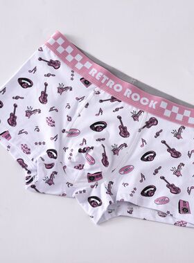 纯棉印花男士内裤中腰蓝色粉色棉质面料四角裤青年男式平角裤衩头