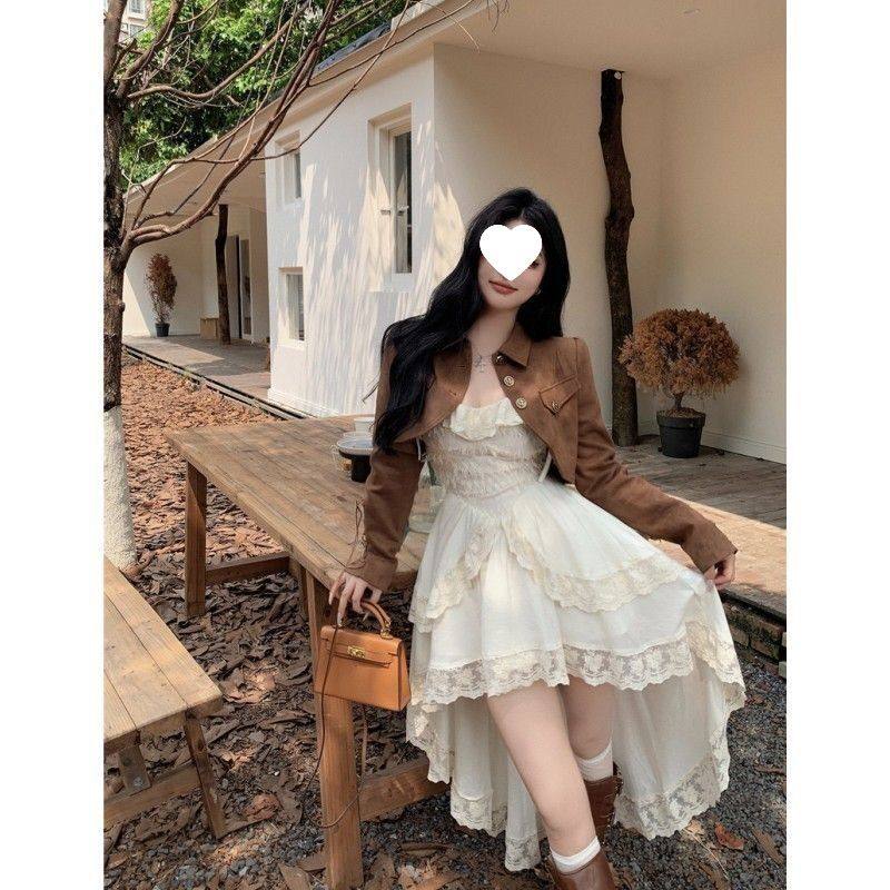 纯欲气质吊带连衣裙女早秋2025网红套装复古机车短外套两件套,女装/女士精品,大码套装,淘宝优惠券,粉丝福利购,淘宝优惠卷