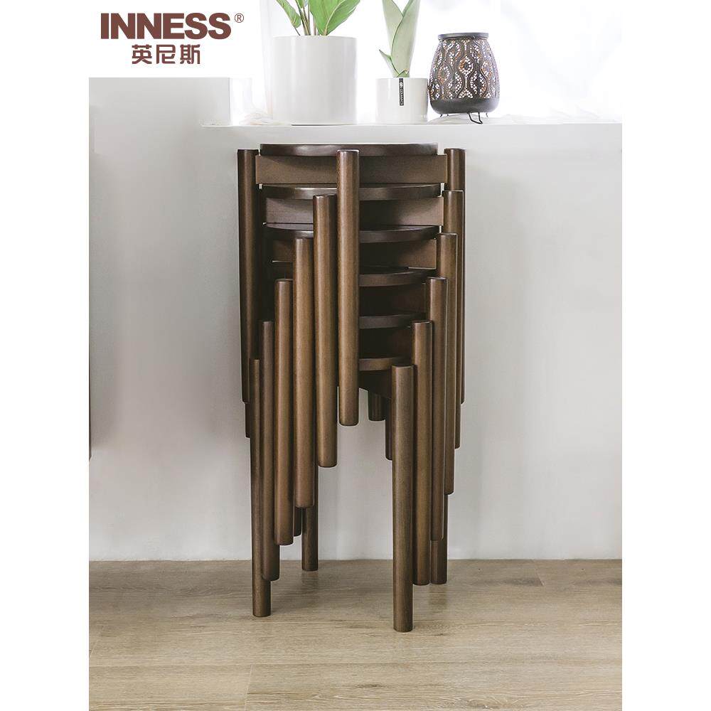 英尼斯 实木圆凳家用木板凳简约餐桌凳客厅矮凳网红小凳子可叠放