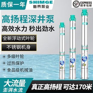 新界不锈钢深井泵2 6方农用灌溉抽水泵220V家用井用提水潜水泵