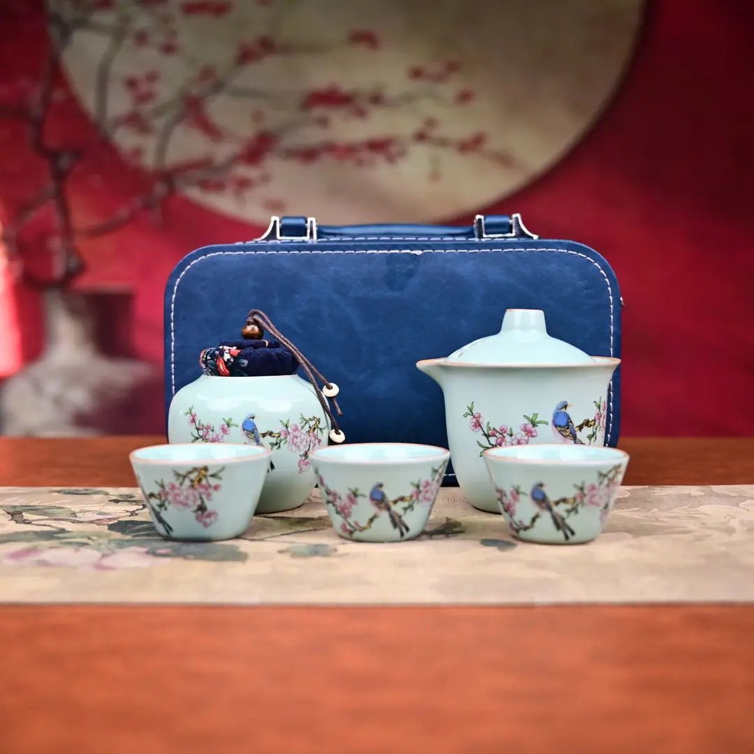 喜上眉梢旅行茶具套装外出户外便携快客杯汝窑开片可养旅游泡茶器