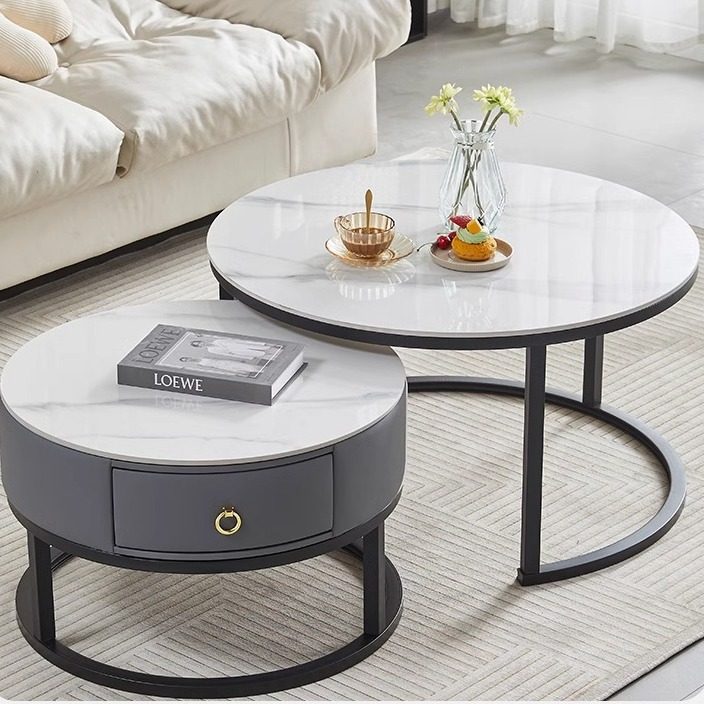 岩板茶几客厅家用简约圆形小桌子轻奢现代网红小户型茶几桌家具