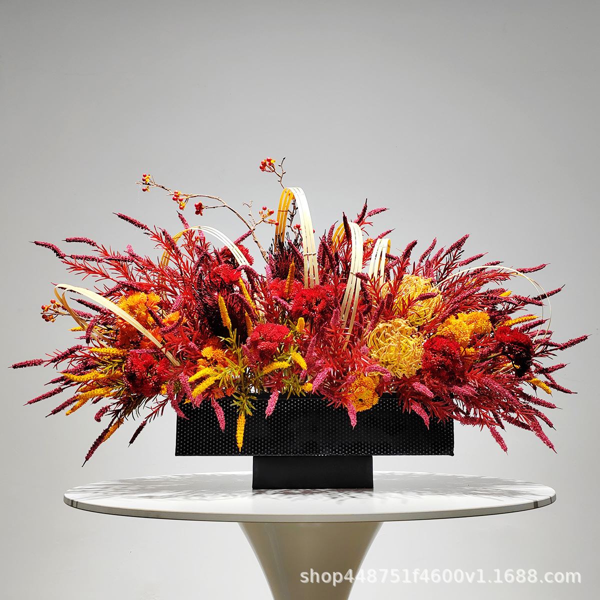 红色轻奢仿真花艺现代样板房餐桌电视柜酒店前台软装饰假花艺摆设