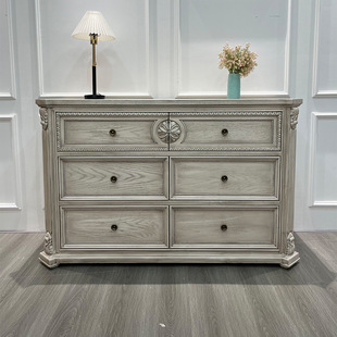 美式 轻奢六斗柜落地实木收纳柜客厅入户玄关柜卧室家用储物柜整装