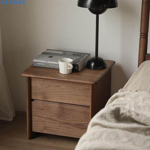 黑胡桃木全实木床头柜简约现代床边柜北欧轻奢收纳柜储物柜抽屉