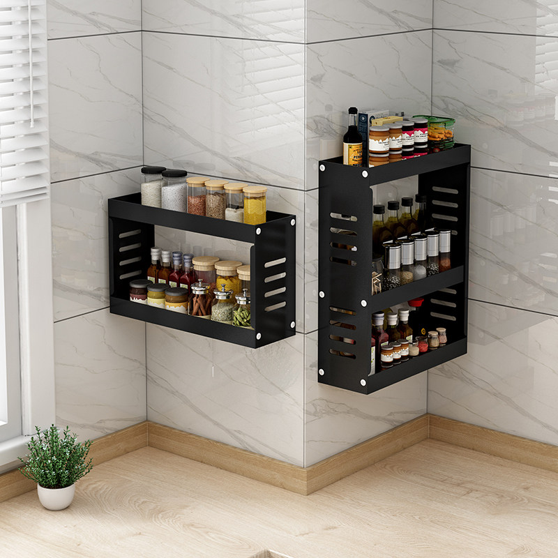 厨房壁挂式置物架浴室化妆台创意双层多功能收纳墙上免打孔调料架