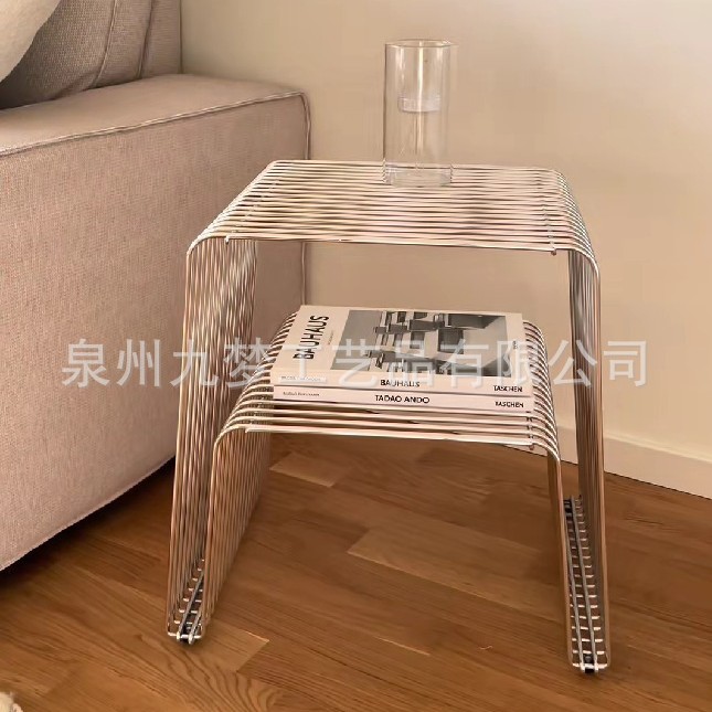 外贸金属线条桌报刊杂志架轻奢高级感书报架沙发边几桌几何落地架