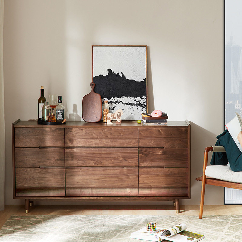 北美黑胡桃木九斗柜 纯实木储物抽屉餐边柜 高端白橡木收纳北欧家